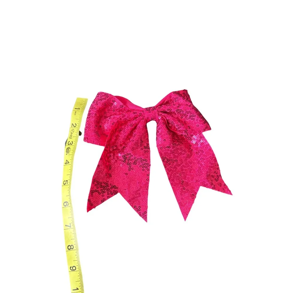 Hot‎ Pink Sequin Cheer Bow Hair Tie Large Sparkly Dance Gymnastics